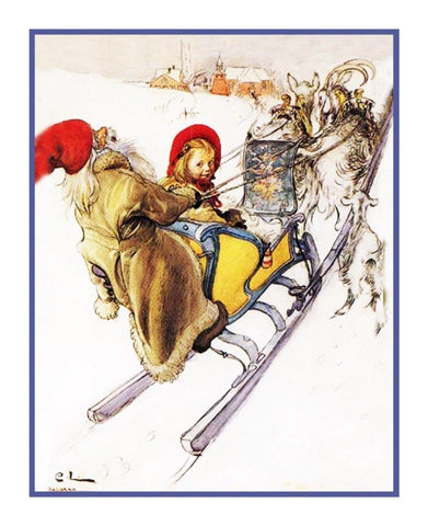 Swedish Artist Carl Larsson's Kersti's Sleigh Ride Counted Cross Stitch Pattern