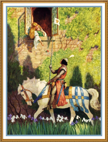 N.C. Wyeth Prince Horseback Serenades Princess Counted Cross Stitch Pattern