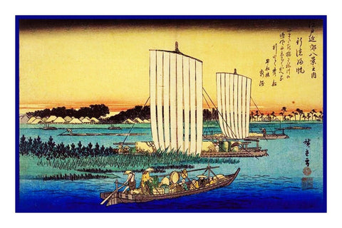 Japanese Hiroshige Sail Boats Returning to Harbor Counted Cross Stitch Pattern