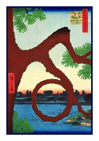 Japanese Hiroshige Gnarled Pine Tree 100 Views Edo Counted Cross Stitch Pattern