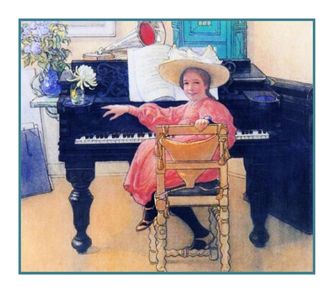 The Piano Lesson inspired Swedish Carl Larsson Counted Cross Stitch Pattern