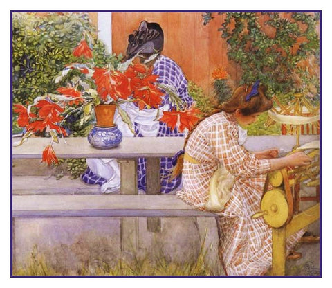 Karin Brita in Garden Cactus Swedish Carl Larsson Counted Cross Stitch Pattern