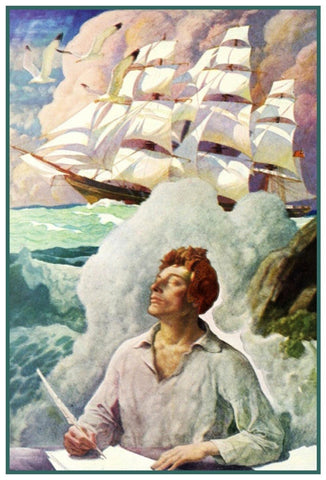 Boys Dream Clipper Ship Sea Fever by N.C.Wyeth Counted Cross Stitch Pattern