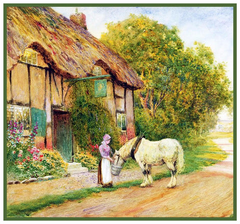 Feeding a Horse at English Country Cottage Strachan Counted Cross Stitch Pattern