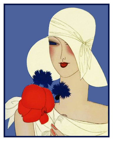 Art Deco Flapper Hat with a Red Flower Counted Cross Stitch Pattern
