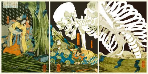 Takiyasha the Witch and the Skeleton Spectre by Japanese artist Utagawa Kuniyoshi Counted Cross Stitch Pattern
