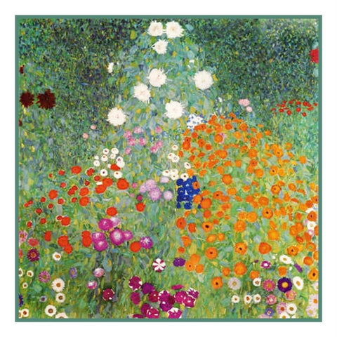 Symbolist Klimt Flower Garden Counted Cross Stitch Chart Pattern
