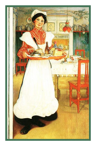 Scandinavian Carl Larsson Martina Breakfast Tray Counted Cross Stitch Pattern