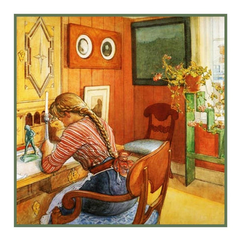 Scandinavian Carl Larsson Brita Letter Writing Counted Cross  Stitch Pattern