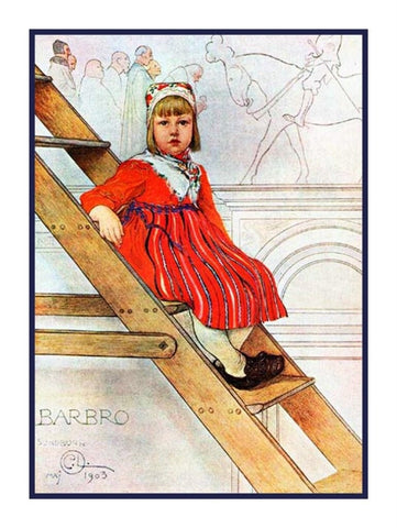 Swedish Artist Carl Larsson's Barbro Stairs Counted Cross Stitch Chart Pattern