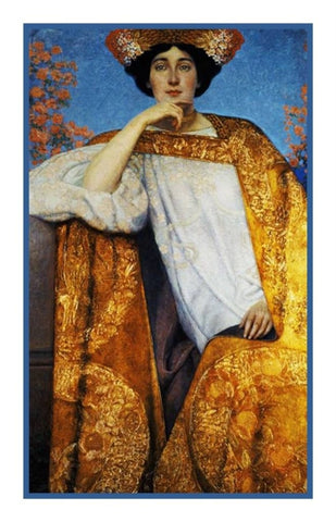 Art Nouveau Gustav Klimt Portrait of Golden Woman Counted Cross Stitch Pattern