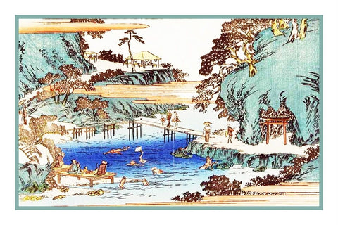 Japanese Hiroshige View of Takinogawa Water Asian Counted Cross Stitch Pattern