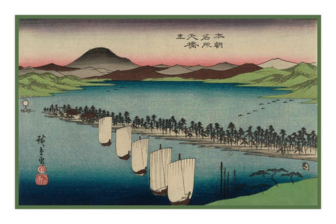 Japanese Hiroshige Sail Boat Sea Hashidate Asian Counted Cross Stitch Pattern