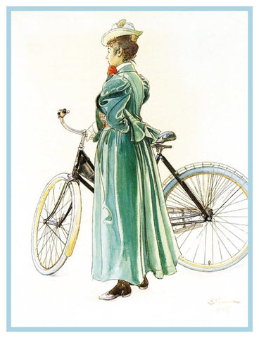 Woman on Bicycle  inspired Swedish Carl Larsson  Counted Cross Stitch Pattern DIGITAL DOWNLOAD