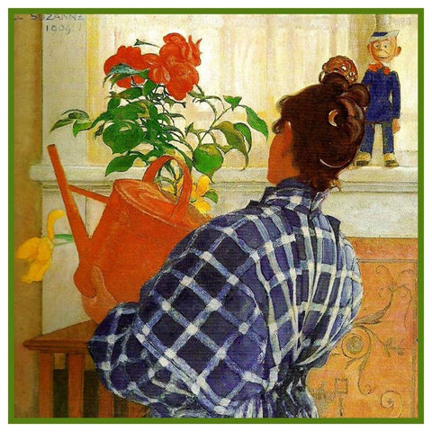 Suzanne Watering Plants  Swedish Carl Larsson Counted Cross Stitch Pattern