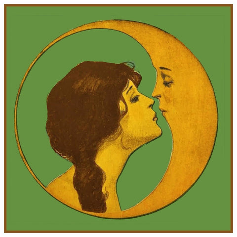 Vintage Art Deco Woman Whispering Crescent Moon Counted Cross Stitch Pattern