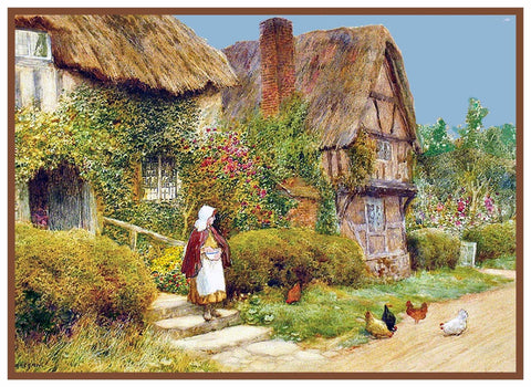 Feeding Chickens English Country Cottage Strachan Counted Cross Stitch Pattern