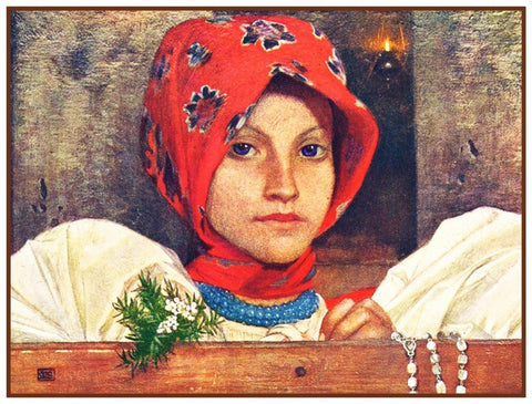 Young Girl in Slovakian Church by Marianne Stokes Counted Cross Stitch Pattern