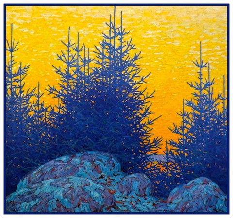 Sunset Fir Trees Landscape by Canadian Lawren Harris Counted Cross Stitch Pattern DIGITAL DOWNLOAD