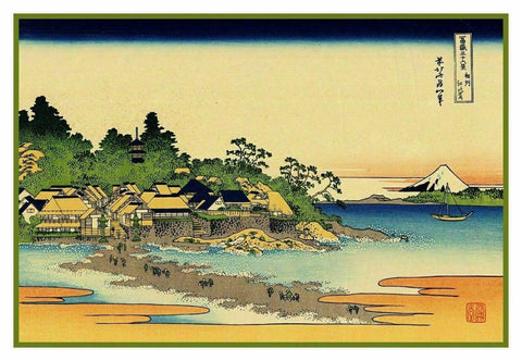 Japanese Hokusai Enoshima in Sagami Counted Cross Stitch Chart Pattern