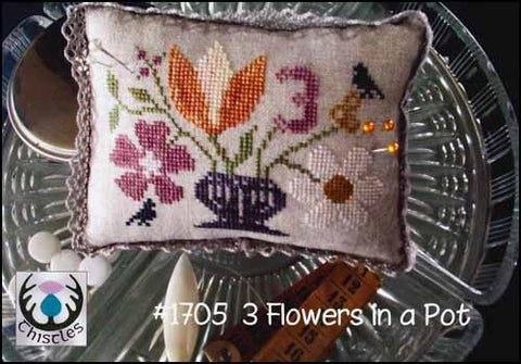 3 Flowers In A Pot by Thistles Counted Cross Stitch Pattern