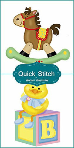 Quick Stitch Child Baby Rocking Horse Duck Building Block 2 Counted Cross Stitch Patterns