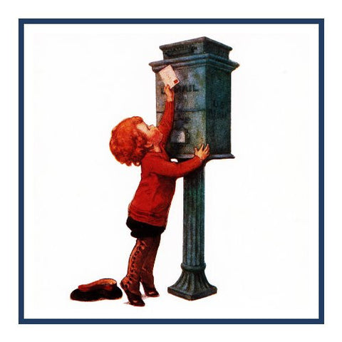 Young Boy Mailing His Letter By Jessie Willcox Smith Counted Cross Stitch Pattern