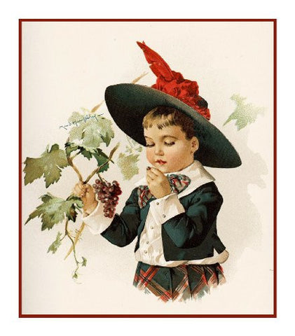 Tartan Girl Miss Eating Grapes by Maud Humphrey Bogart Counted Cross Stitch Pattern