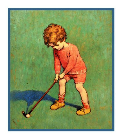 Young Boy Practing His Golf Swing By Jessie Willcox Smith Counted Cross Stitch Pattern