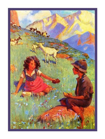 Heidi and Peter in the Field By Jessie Willcox Smith Counted Cross Stitch Pattern