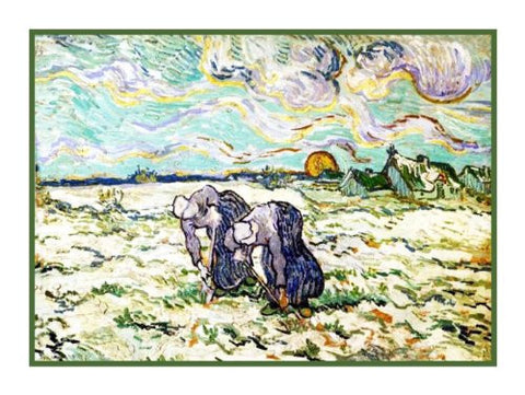 Peasant Women Digging Potatoes in the Snow inspired by Impressionist Vincent Van Gogh's Painting Counted Cross Stitch Pattern