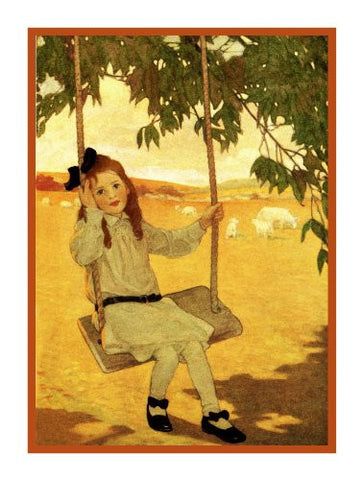 Young Lady Swinging with Lambs By Jessie Willcox Smith Counted Cross Stitch Pattern