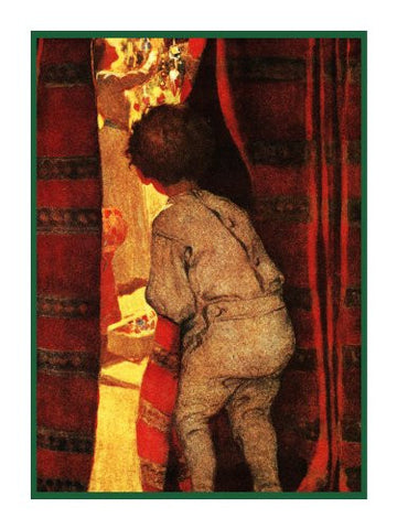 Child Peeking at The Christmas Magic By Jessie Willcox Smith Counted Cross Stitch Pattern