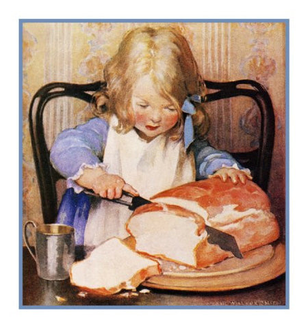 Young Girl Helping Herself to Fresh Bread By Jessie Willcox Smith Counted Cross Stitch Pattern