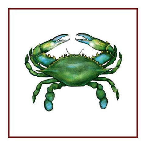 Nautical Beach Seashore Green Blue Crab Counted Cross Stitch Pattern