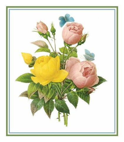 Rose Bouquet Flower Inspired by Pierre-Joseph Redoute Counted Cross Stitch Pattern DIGITAL DOWNLOAD