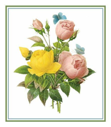 Rose Bouquet Flower Inspired by Pierre-Joseph Redoute Counted Cross Stitch Pattern DIGITAL DOWNLOAD