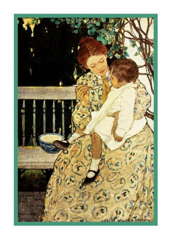 Mother Feeding Baby on The Porch By Jessie Willcox Smith Counted Cross Stitch Pattern