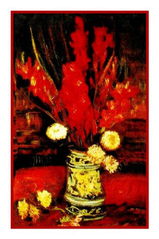Vase with Red Gladioli inspired by Impressionist Vincent Van Gogh's Painting Counted Cross Stitch Pattern
