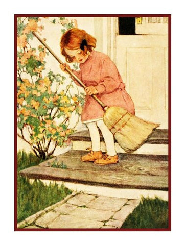 Little Girl Sweeping Front Steps By Jessie Willcox Smith Counted Cross Stitch Pattern