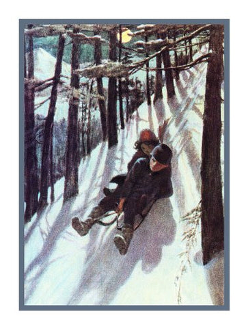 Heidi and Peter Sledding By Jessie Willcox Smith Counted Cross Stitch Pattern