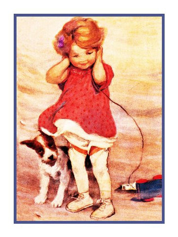 Young Girl and Dog In a Blustery Wind By Jessie Willcox Smith Counted Cross Stitch Pattern
