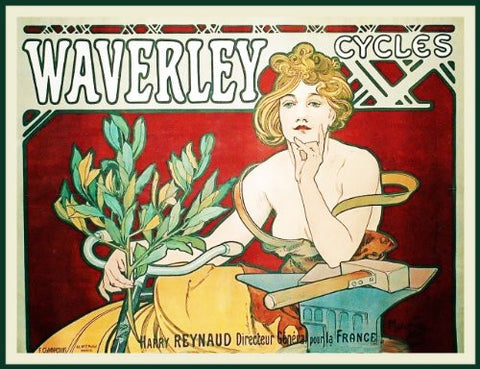 Waverly Cycles by Alphonse Mucha Counted Cross Stitch Pattern