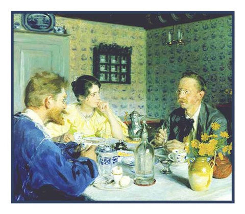 Scandinavian Artist Peder Severin KrÃ¸yers Painting of The KrÃ¸yers and Otto Benzon at Lunch Counted Cross Stitch Pattern