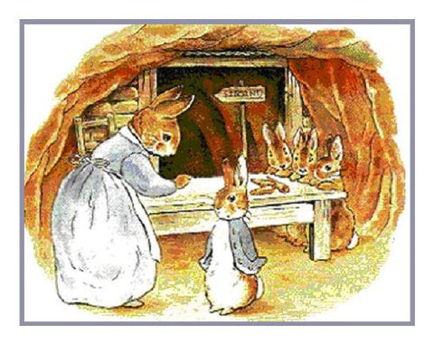 Peter Chats with Mrs Bunny inspired by Beatrix Potter Counted Cross Stitch Pattern