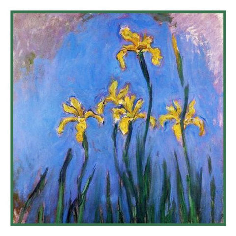 Yellow Irises detail inspired by Claude Monet's impressionist painting Counted Cross Stitch Pattern