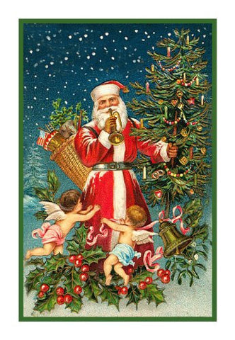 Victorian Father Christmas Santa with Cherubs and Christmas Tree Counted Cross Stitch Pattern