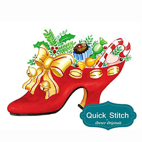 Quick Stitch Country Christmas High Heel Shoe with Goodies Counted Cross Stitch Pattern