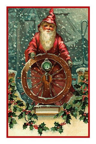 Victorian Father Christmas Santa Steering a Boat Counted Cross Stitch Pattern