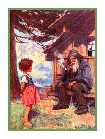 Heidi and Grandfather Chat By Jessie Willcox Smith Counted Cross Stitch Pattern